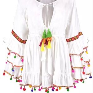 Boohoo Plus White Dress with Colorful Tassels